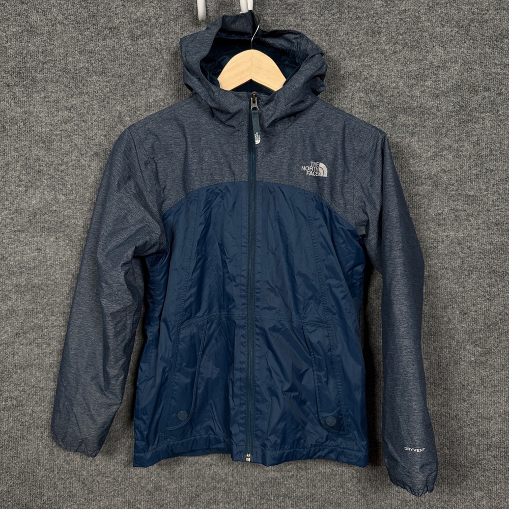 The North Face Girls Large‎ 14/16 Jacket Hooded Lined Windbreaker Blue Full Zip